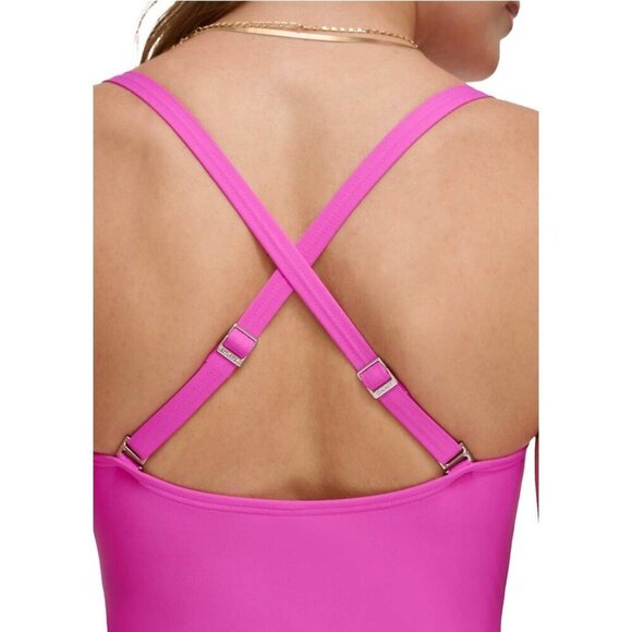 DKNY Women's Size Large Pink Sweetheart Twist Front One Piece Swimsuit New - Picture 3 of 10